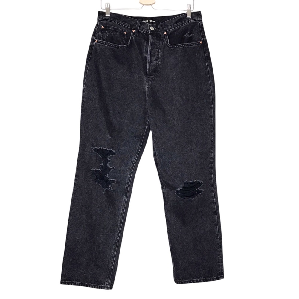 Women's 31 Denim Forum Aritizia Joni High Rise Loose Black Distressed Jeans Pant